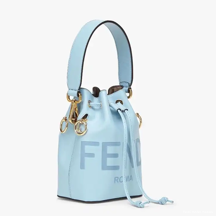 Vintage HOT Calf Logo Fendi Mini Bag Bucket In Leather ROMA Mon Blue Sky Tresor 0525